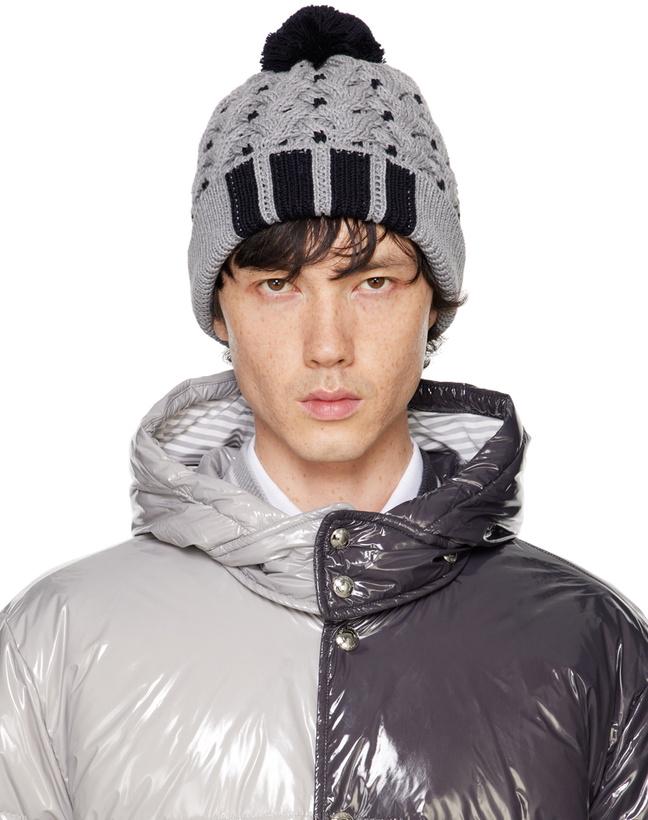 Photo: Thom Browne Gray & Black Cable RWB Striped Beanie