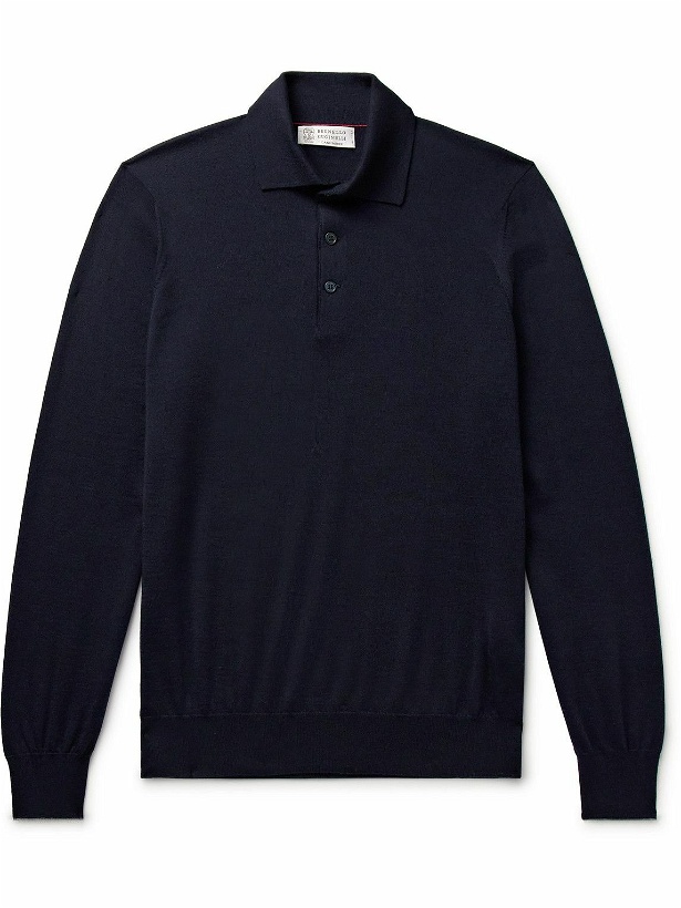 Photo: Brunello Cucinelli - Virgin Wool and Cashmere-Blend Polo Shirt - Blue