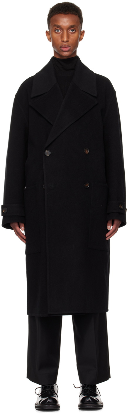 Róhe Black Double Faced Wool Trench Coat