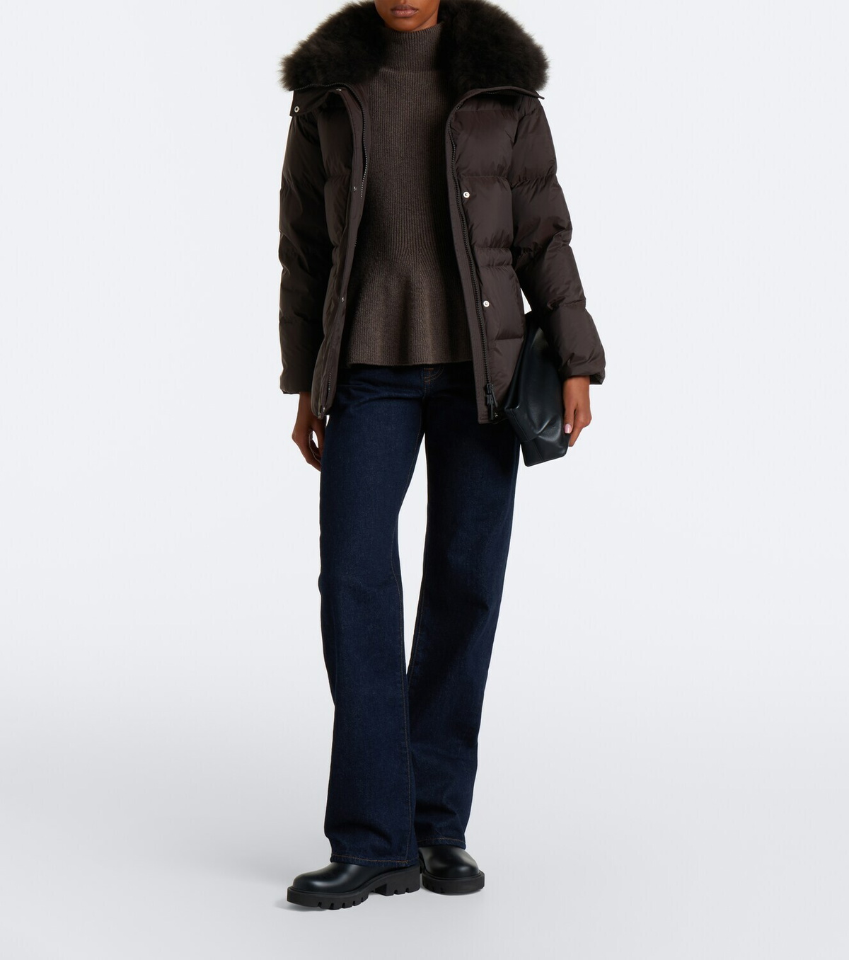 Yves Salomon Set of calf-hair trimmed down jacket and gloves
