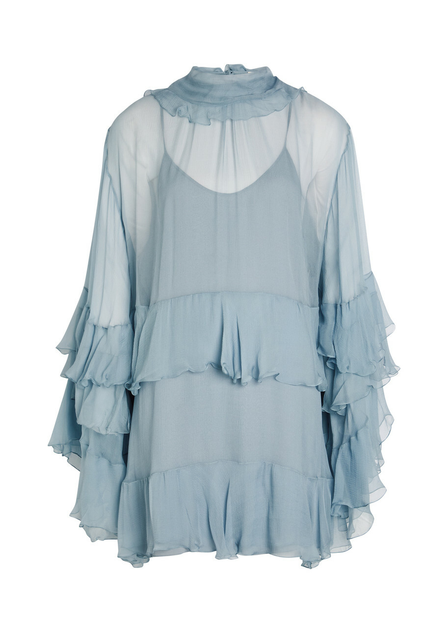 Chloe Ruffled Tiered Silk-chiffon Mini Dress Light Grey