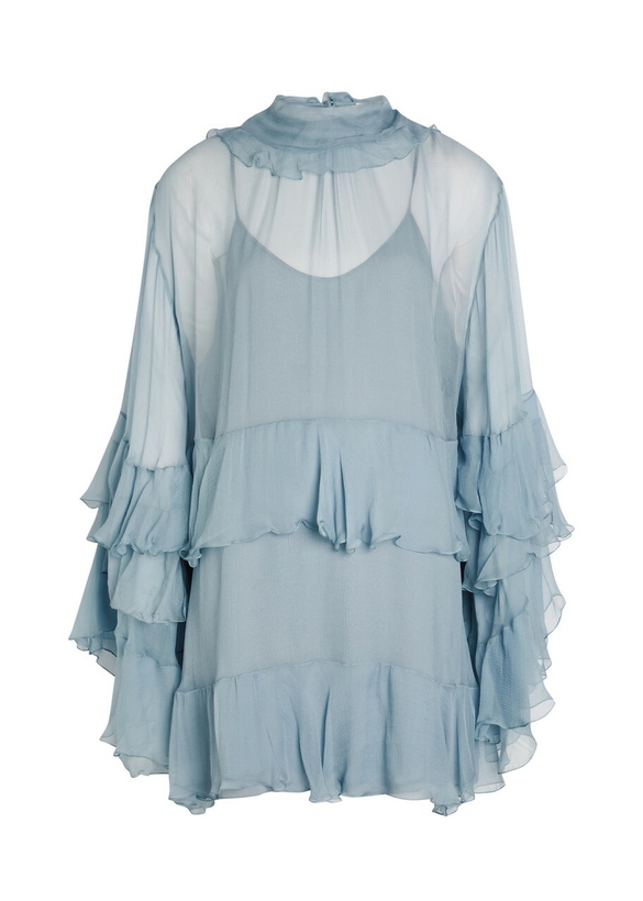 Photo: Chloe Ruffled Tiered Silk-chiffon Mini Dress Light Grey