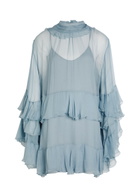 Chloe Ruffled Tiered Silk-chiffon Mini Dress Light Grey