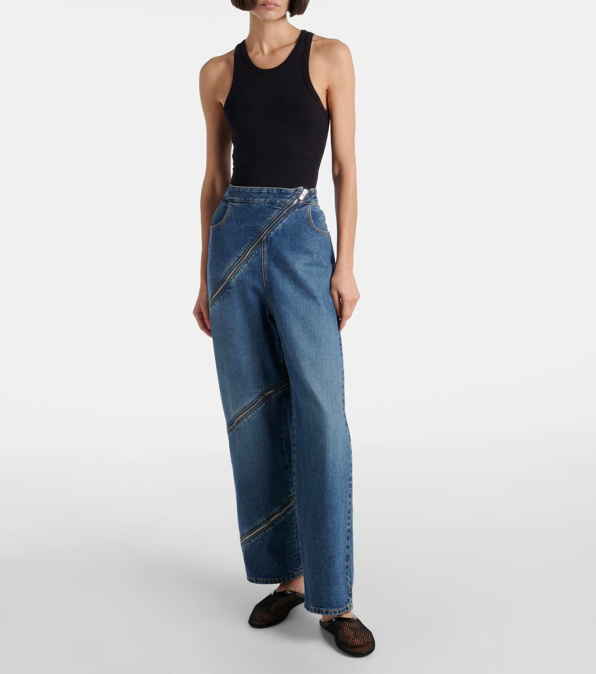 Alaïa Patent leather-trimmed fishnet mules