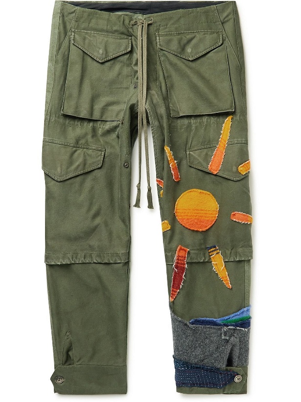 Photo: Greg Lauren - Sunset Tapered Appliquéd Cotton and Wool-Blend Canvas Cargo Trousers - Green