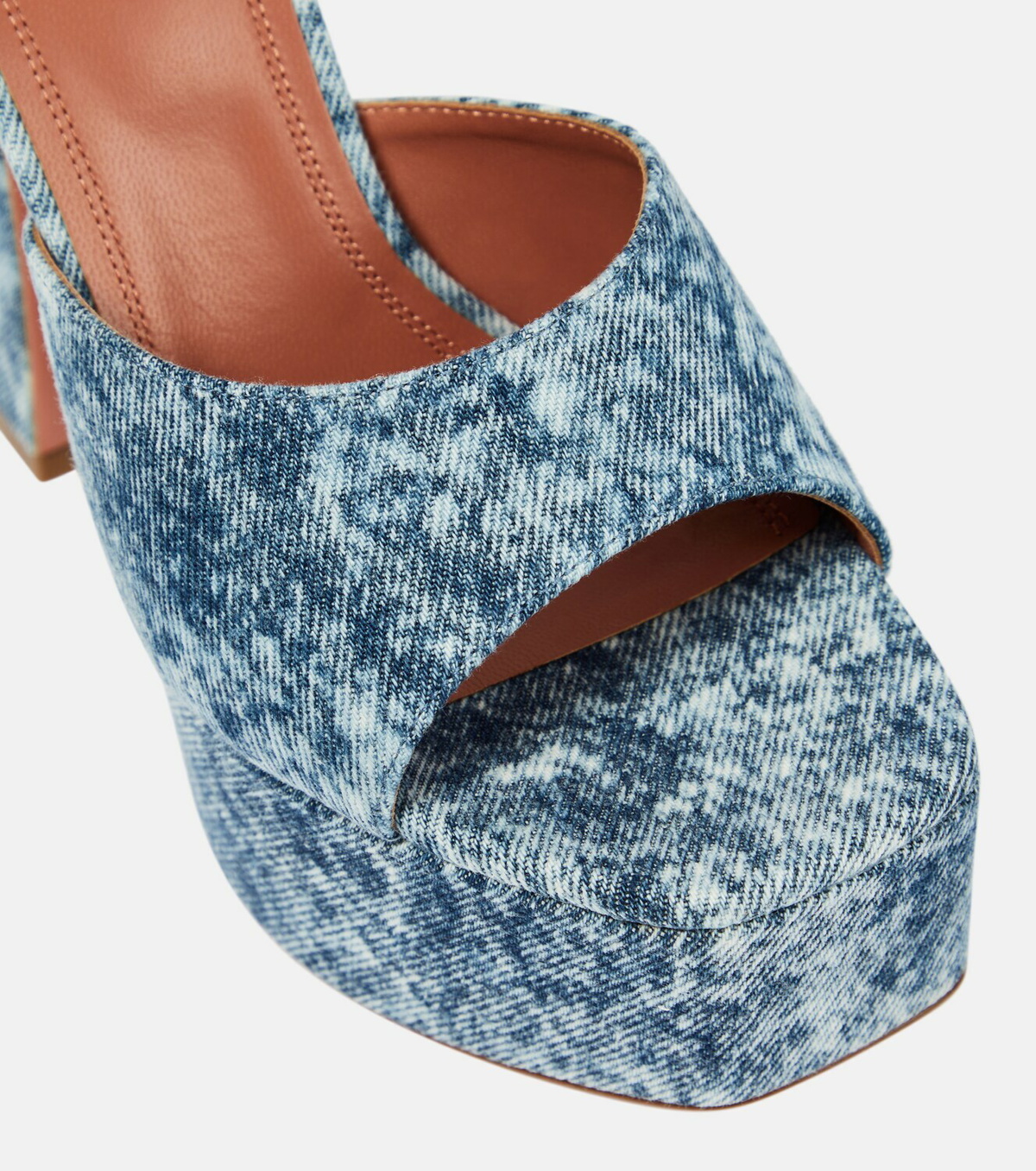 Amina Muaddi Dalida denim platform mules Amina Muaddi