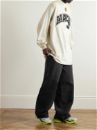 Balenciaga - Hybrid Wide-Leg Distressed Panelled Denim and Cotton-Fleece Trousers - Black