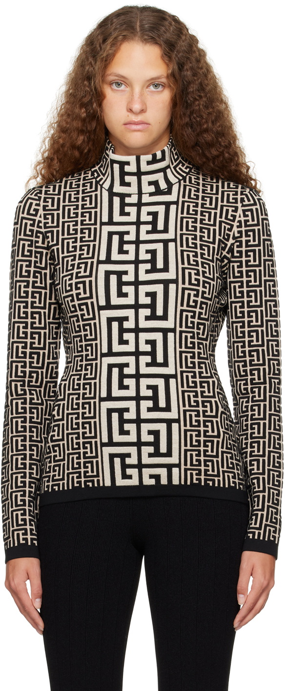 Balmain Black & Off-White Monogram Sweater Balmain