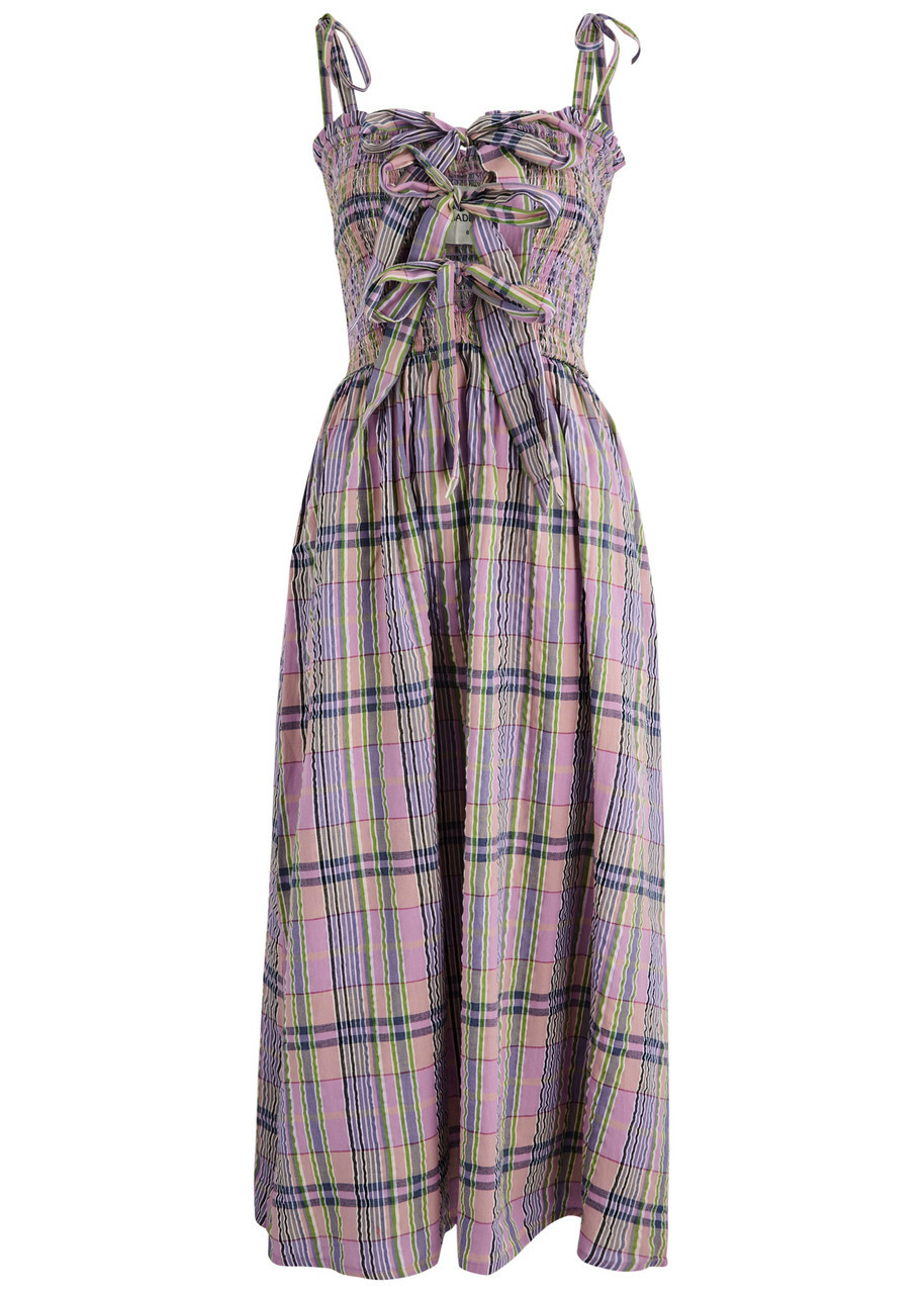 Damson Madder Hattie Checked Cotton Midi Dress Lilac Damson Madder