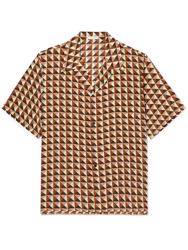 Photo: Valentino - Camp-Collar Printed Silk-Satin Shirt - Brown