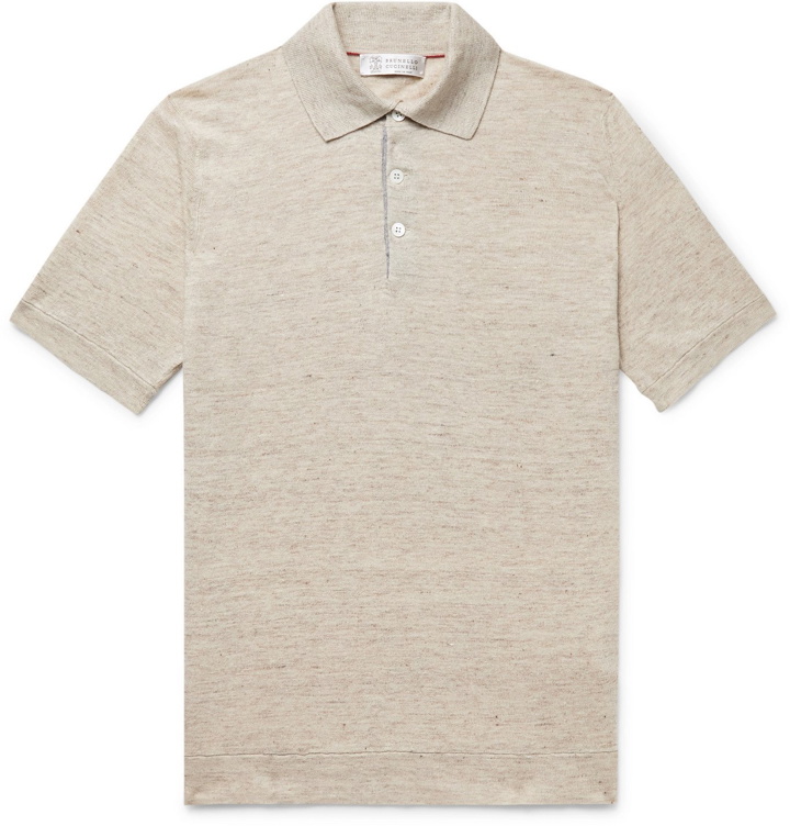 Photo: Brunello Cucinelli - Mélange Linen and Cotton-Blend Polo Shirt - Neutrals