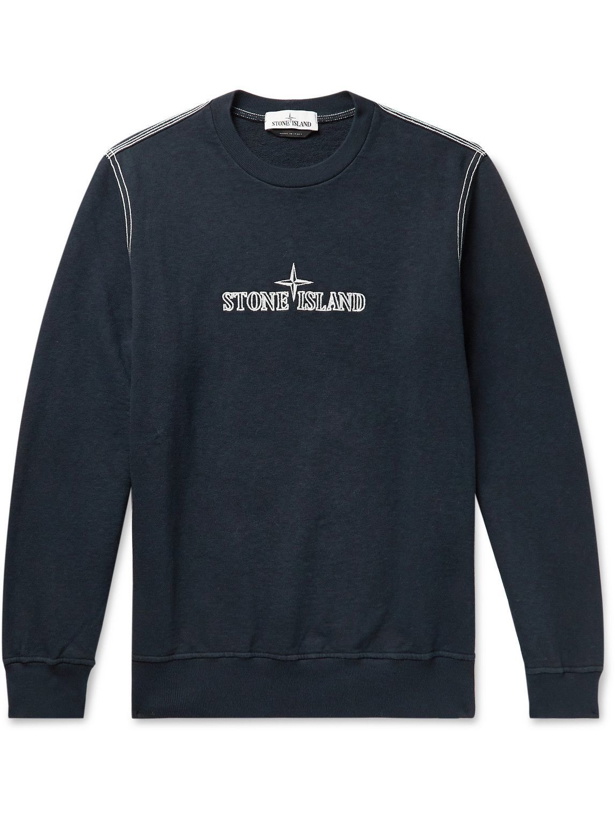 Photo: Stone Island - Logo-Embroidered Loopback Cotton-Jersey Sweatshirt - Blue
