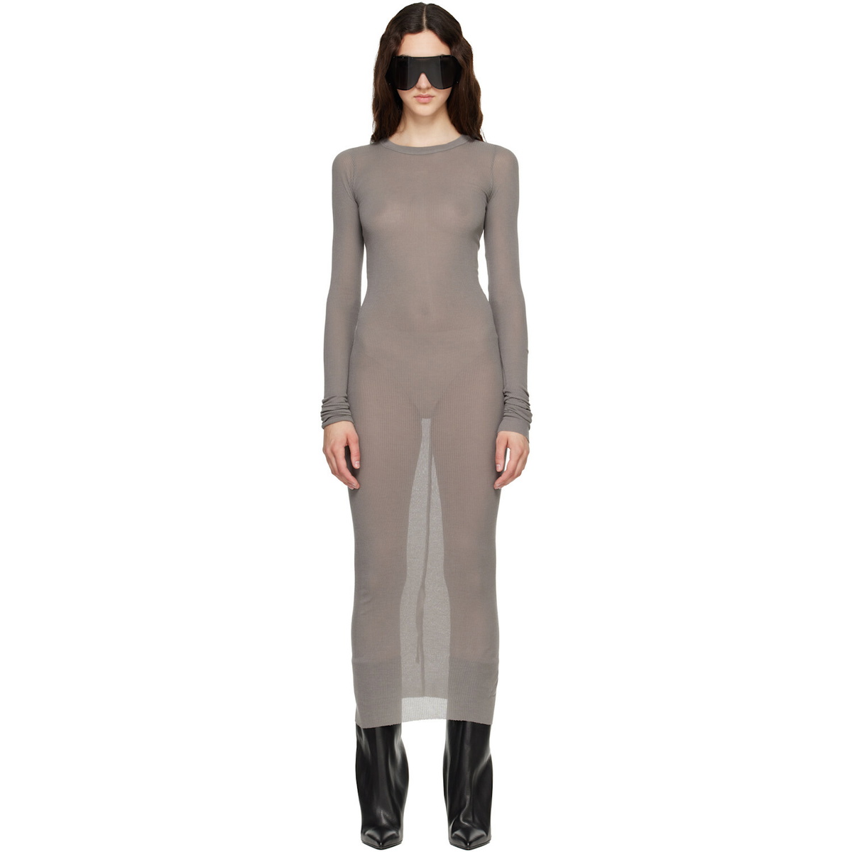 Rick Owens Taupe Tower Rib LS Midi Dress
