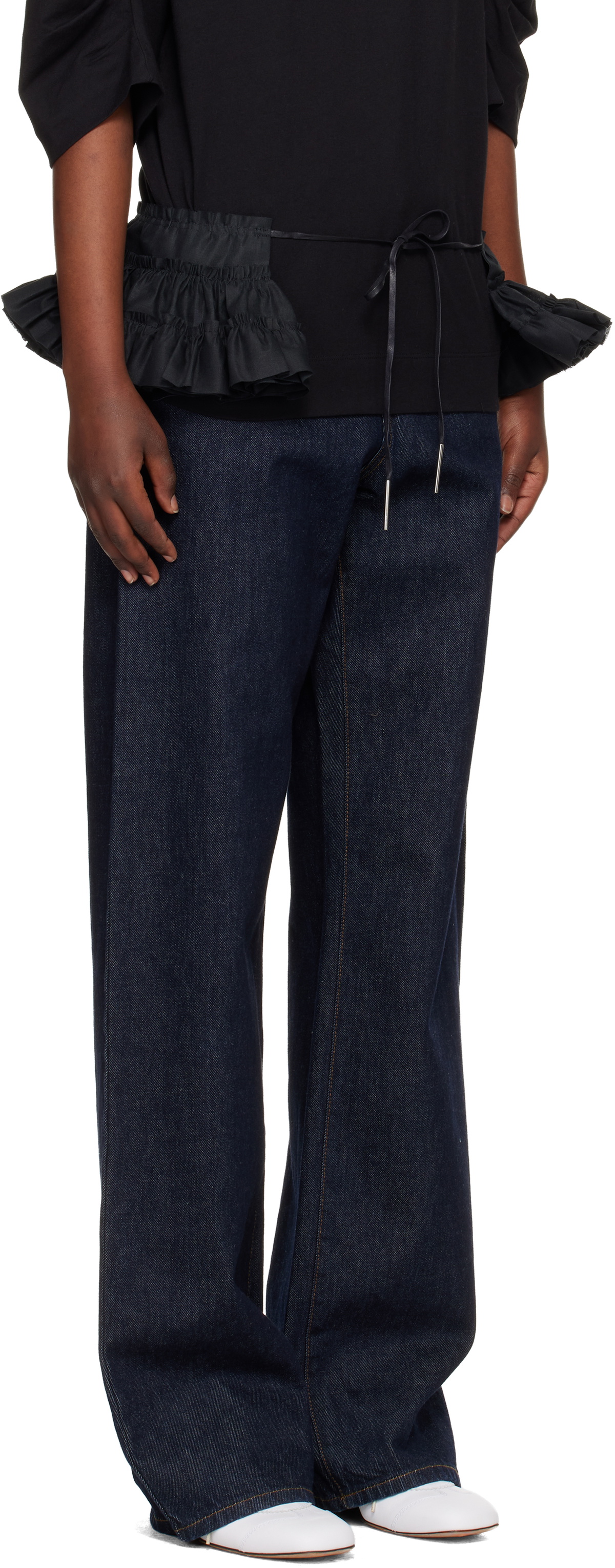 Dries Van Noten Black Ruffled Cotton Waist Belt