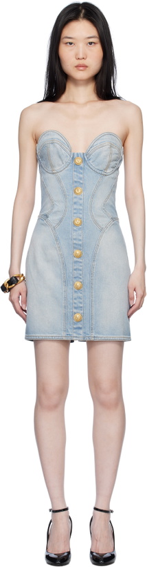 Photo: Balmain Blue Buttoned Denim Minidress