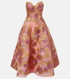 Monique Lhuillier Embroidered raffia-blend midi dress