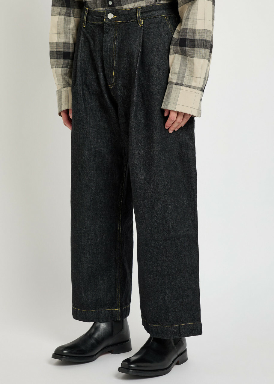 Studio Nicholson Single Pleat Wide-leg Jeans Black