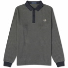 Fred Perry Men's Micro Chequerboard Long Sleeve Polo Shirt in Black/Field Green