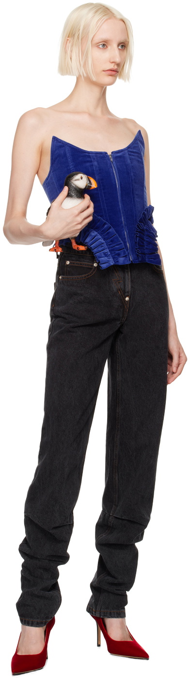 Pushbutton Blue Frill Hem Corset