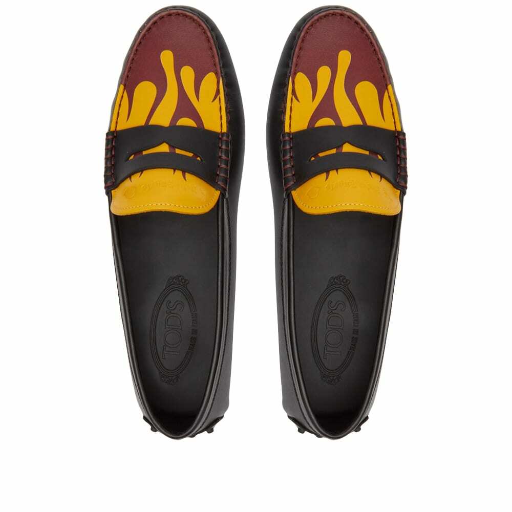 Palm Angels X Moncler X Tod\'s Brown Leather Loafers with Yellow Flame Detail Warm up Your Winter Wardrobe With Tod main image 2
