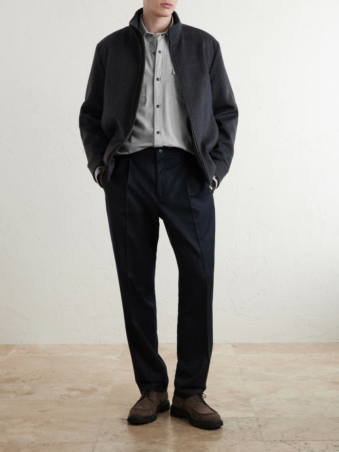 Canali - Lyocell and Cotton-Blend Herringbone Shirt - Gray