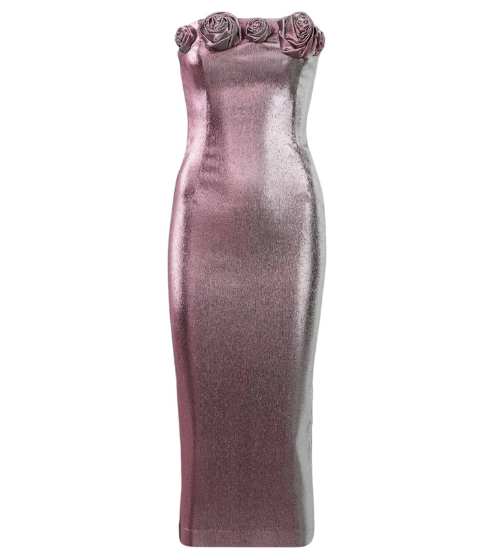 Photo: Area Floral-appliqué lamé midi dress