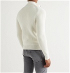TOM FORD - Leather-Trimmed Ribbed Wool and Cashmere-Blend Zip-Up Cardigan - Neutrals