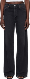 Re/Done Black Comfort Stretch High Rise Wide Leg Jeans