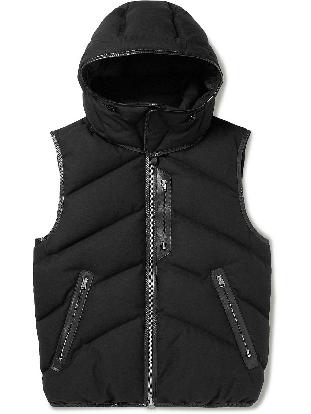 Photo: TOM FORD - Leather-Trimmed Quilted Cashmere and Wool-Blend Hooded Down Gilet - Black