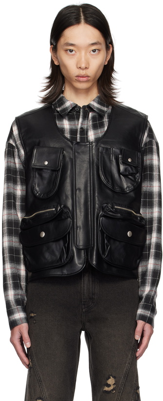 Photo: lesugiatelier Black Utility Pocket Faux-Leather Vest