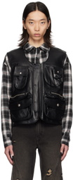 lesugiatelier Black Utility Pocket Faux-Leather Vest