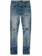 AMIRI - MX1 Skinny-Fit Ultrasuede®-Panelled Distressed Jeans - Blue