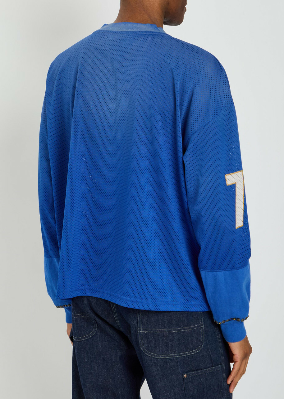 Satoshi Nakamoto Mesh Moto Logo-print Mesh Jersey T-shirt Blue