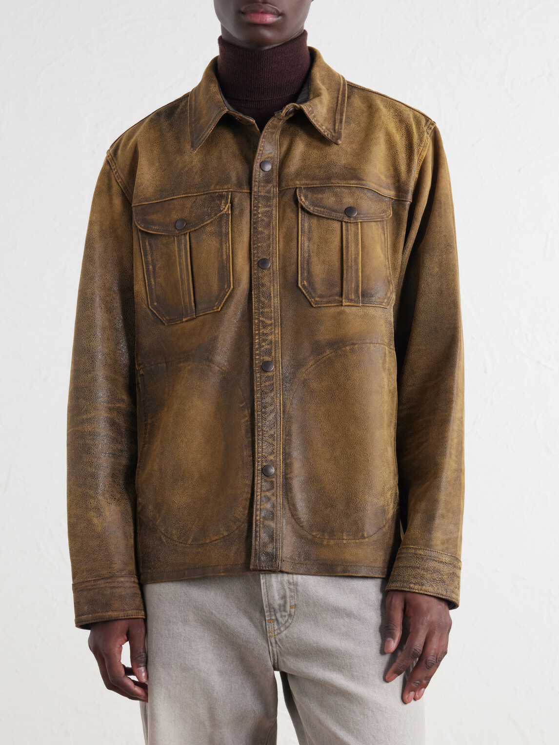 RRL - Distressed Leather Jacket - Brown
