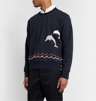 Thom Browne - Embroidered Loopback Cotton-Jersey Sweatshirt - Blue