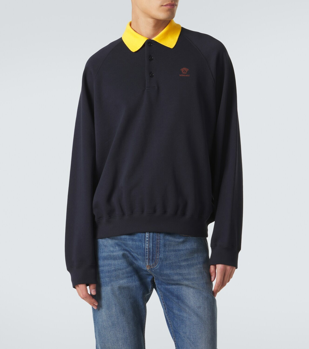Versace Embroidered cotton jersey polo sweatshirt