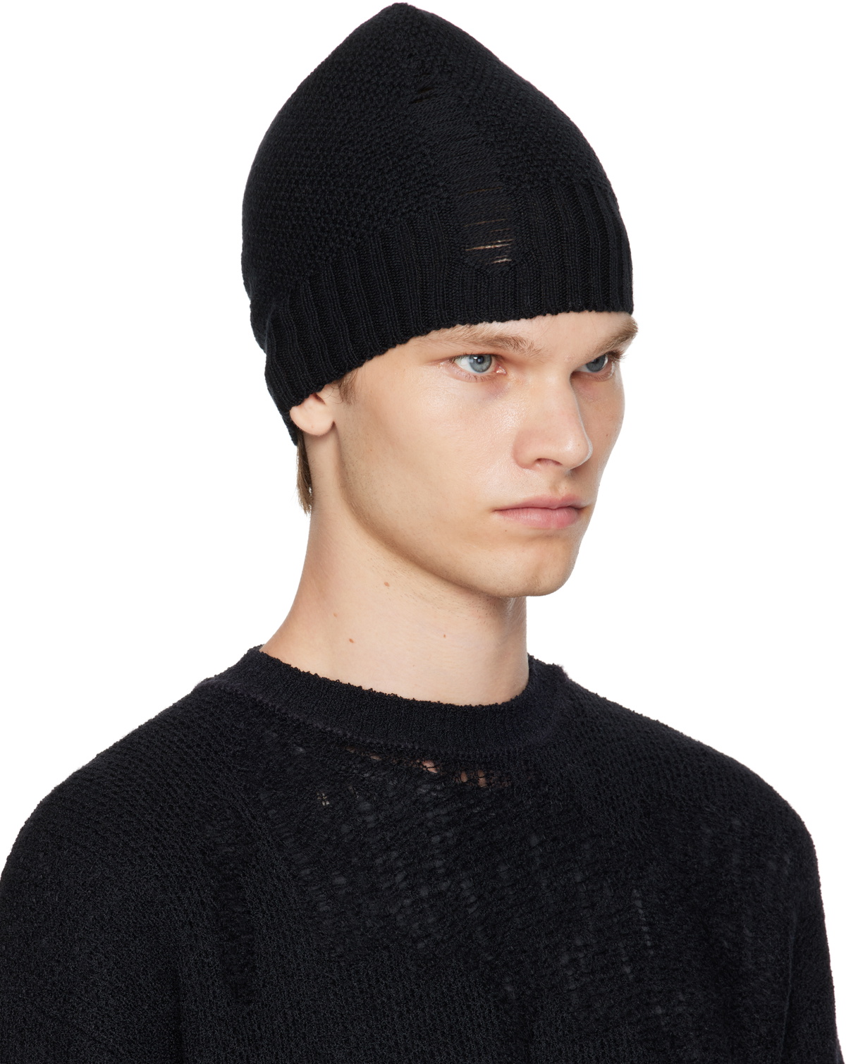 Ann Demeulemeester Black Edon Destroyed Seed Stitch Beanie