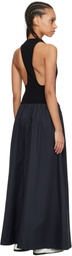 St. Agni Black Plunge Neck Midi Dress
