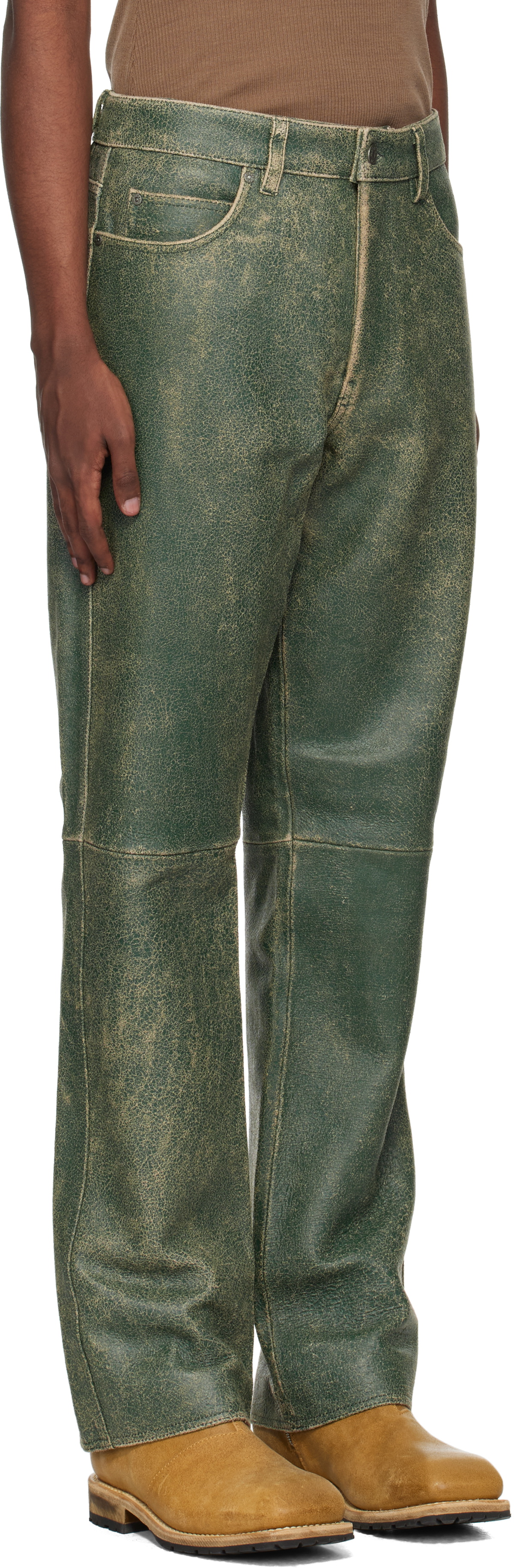 GUESS USA Green Crackle Leather Pants