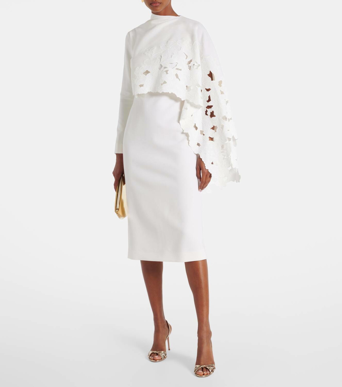 Oscar de la Renta Cape-detail wool-blend midi dress