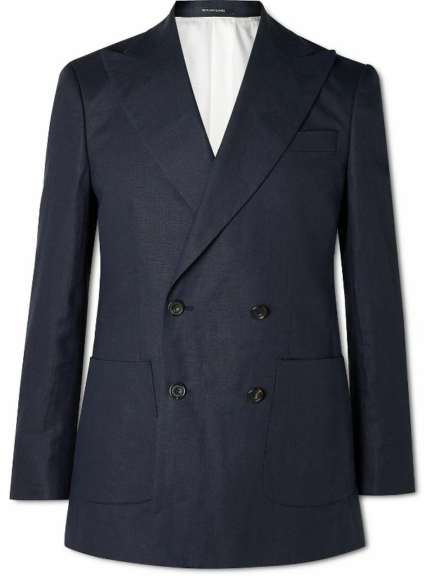Photo: Richard James - Hyde Double-Breasted Linen Suit Jacket - Blue