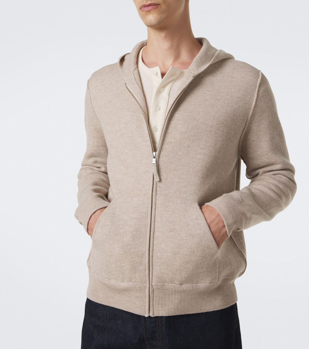 Allude Knitted wool and cashmere zip-up hoodie