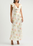 Loveshackfancy Kingley Floral-print Silk-satin Maxi Dress Cream