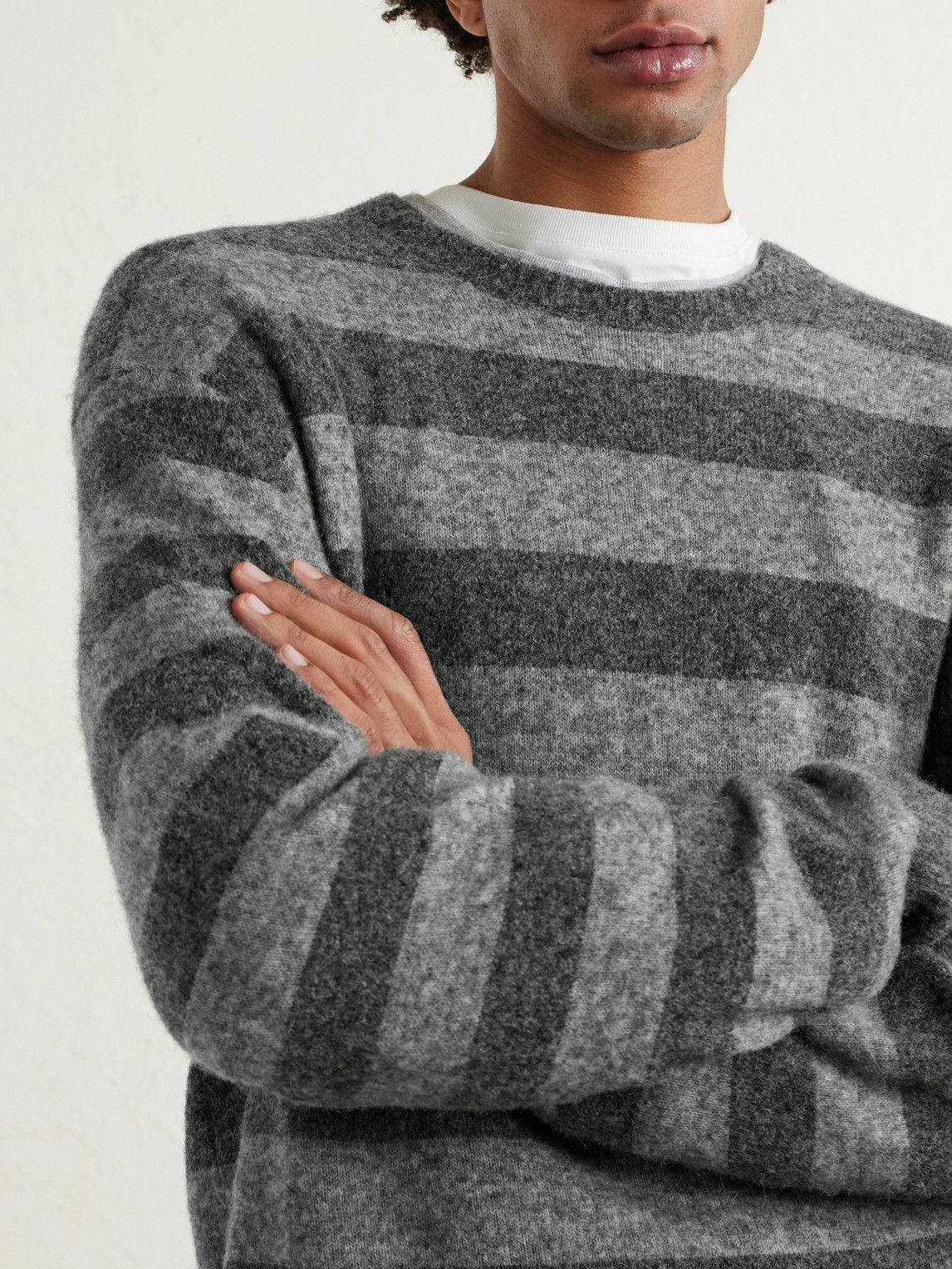 Officine Générale - Randy Striped Knitted Sweater - Gray