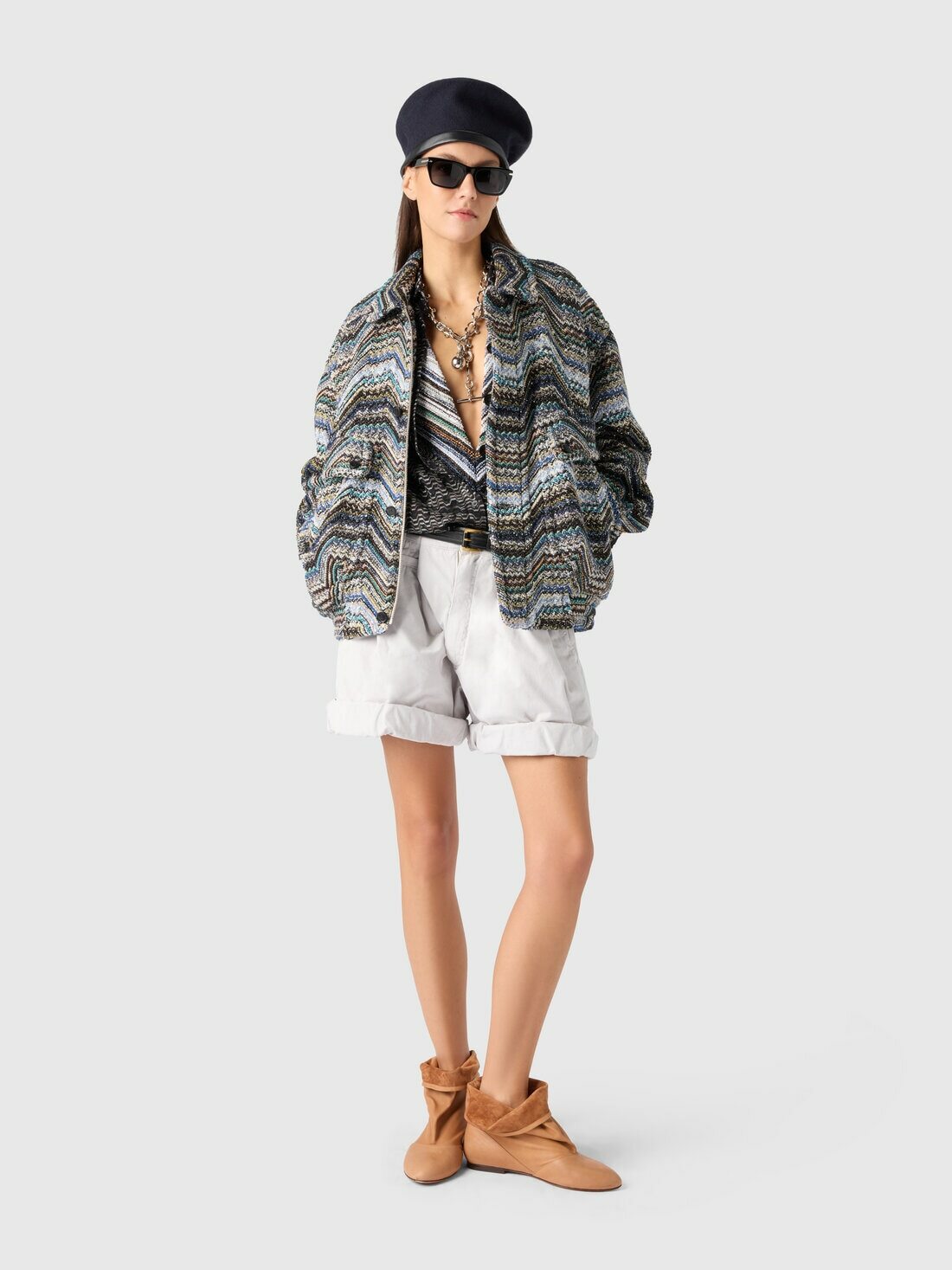 Missoni - Oversized jacket in wool blend zig zag, Women, Multicoloured