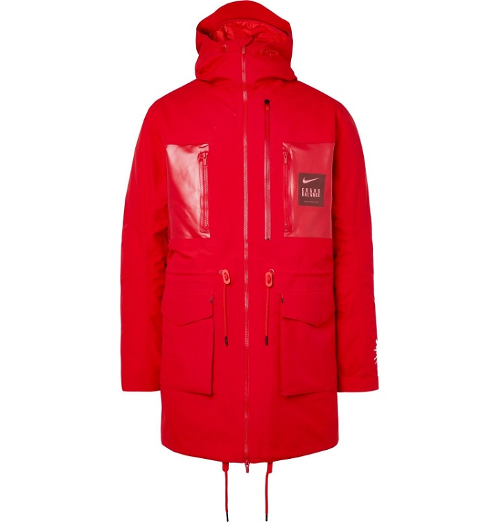 Photo: Nike - Undercover Logo-Print Coated-Twill Parka With Detachable Quilted Down Liner - Red