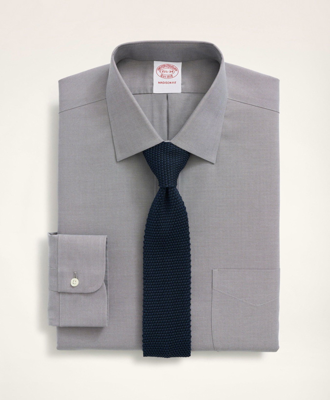 Photo: Brooks Brothers Men's Stretch Madison Relaxed-Fit Dress Shirt, Non-Iron Pinpoint Ainsley Collar | Grey