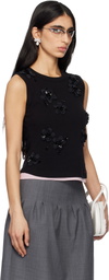 SHUSHU/TONG Black 3D Flower Tank Top