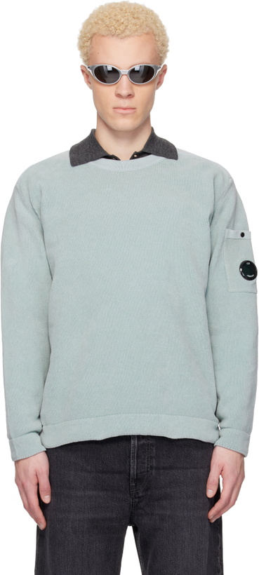 Photo: C.P. Company Blue Cotton Chenille Crewneck Lens Sweater