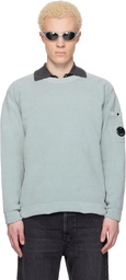 C.P. Company Blue Cotton Chenille Crewneck Lens Sweater